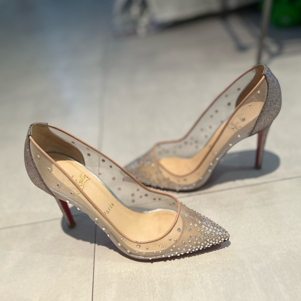 Christian Louboutin size 38 rhinestone and sheer mesh stiletto